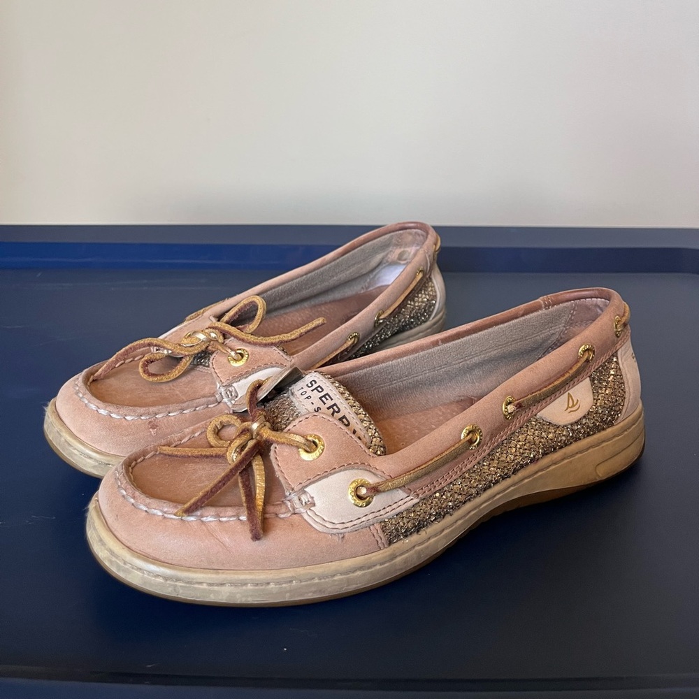 Gold sparkly sperry shoes
